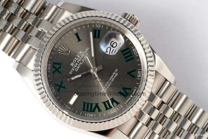 MiroTime 0425 DateJust 36mm SS DIWF 1:1 Best Edition 904L Steel Gray Dial Green Markers on Jubilee Bracelet SA Upgraded 2312